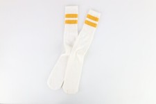 Vtg 70s Streetwear Cotton Striped Tube Socks White Yellow USA Size Large 9-12