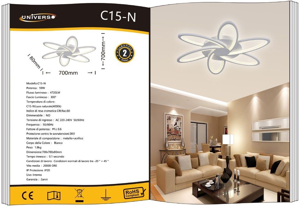 Plafoniera LED 59W UNIVERSO C15-N Luce Naturale 4720LM Design