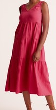 Quince XS Sleeveless Hot Pink Gauze Tiered Maxi Dress 100% Organic Cotton