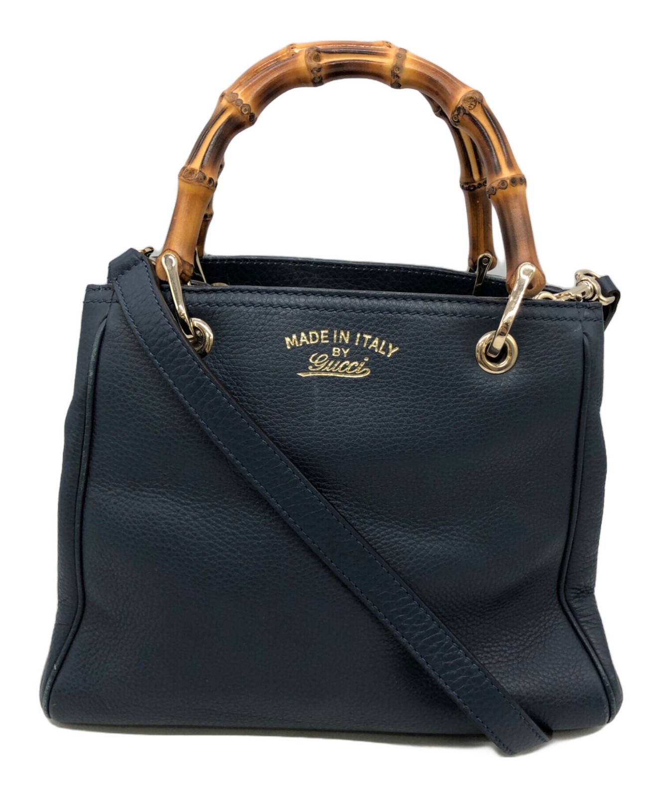 Gucci Bamboo Shopper Small Bag Navy Leather 336032 2Way Handbag SN2568 thumbnail 21