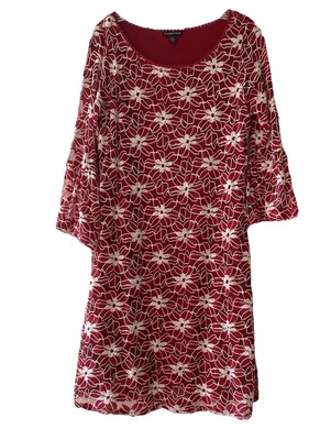 Blooming Rose Womens Size Large Red Floral Lace Boho Flare Sleeve Lined Dress