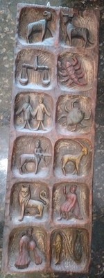 Zodiac Libra Wall Plaque Relief Wood Like Brutalist Midcentury, German, 1970s
