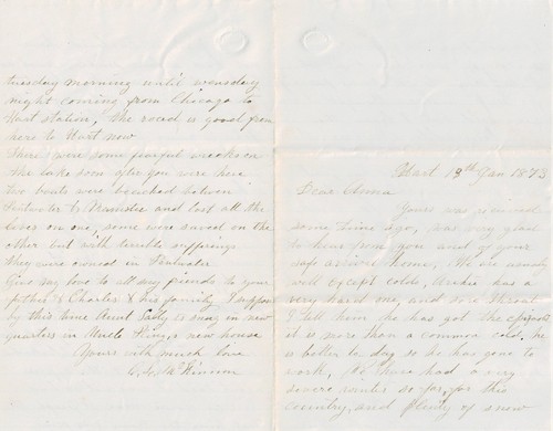 1873 Letter from Hart [MI] to Bainbridge, NY (?)