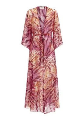 GUESS Beach Sheer Abstract Pink Orange Cover Up Tie Waist Women s Size S