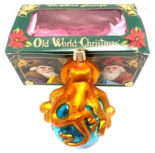 Merck Family Old World European Glass Octopus Christmas Ornament NIB