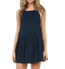 Free People Blue Teal Skipping Stones Linen Blend Mini Dress Size S