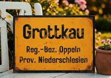 Grottkau Schlesien Preu&szlig;en Ortsschild Vintage Retro Schild Alu Druck