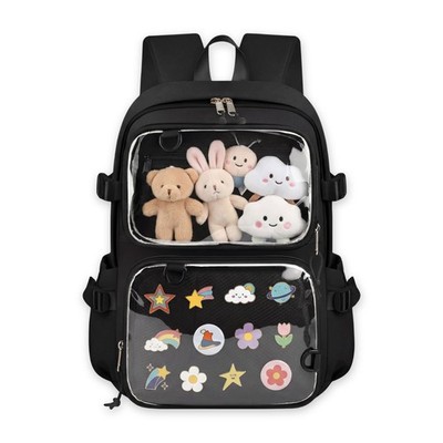 Black Large Ita Bag Backpack with Insert, Kawaii Pin Display Backpack for Col...
