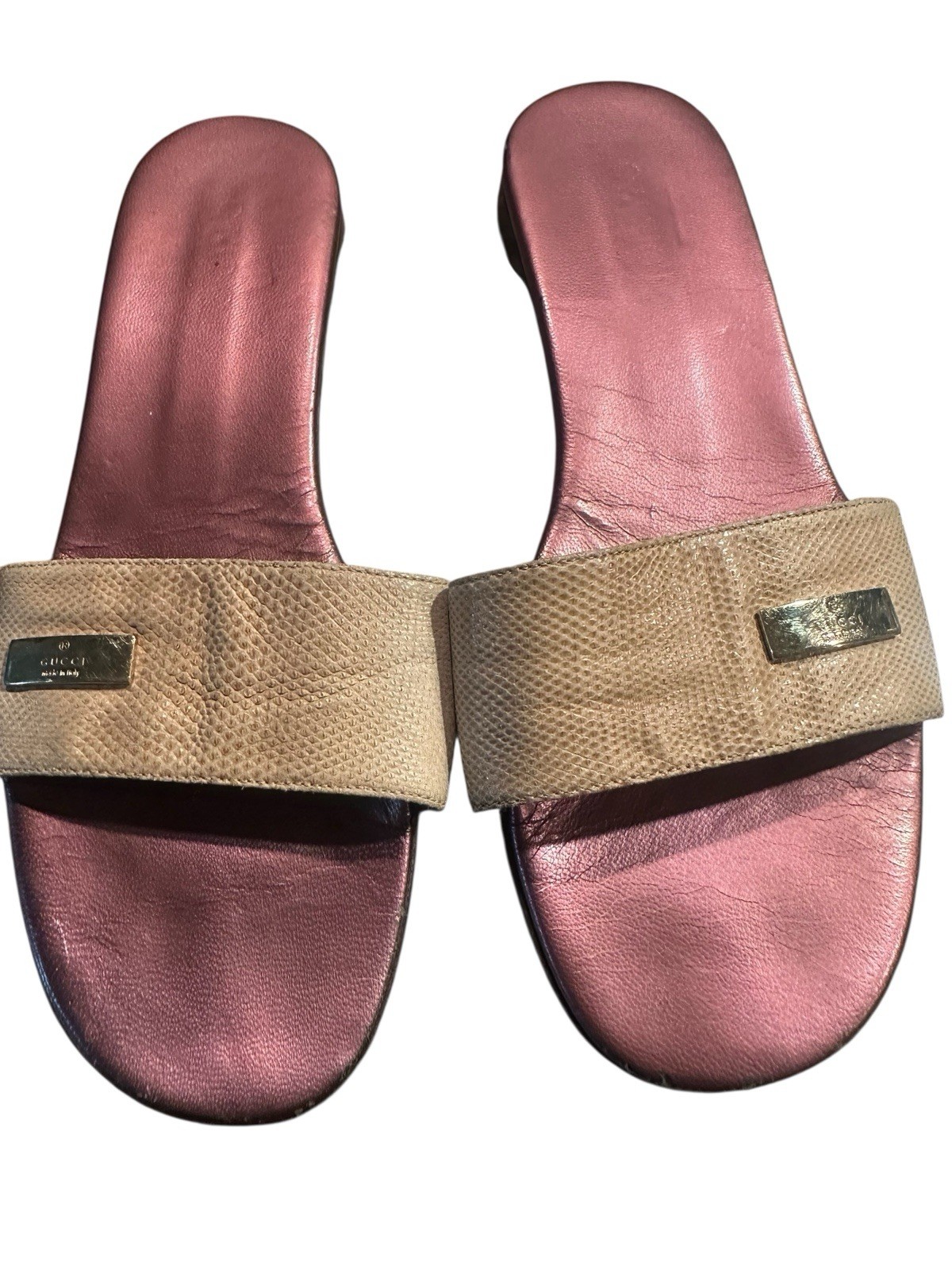 Vintage Gucci Karung Leather Flat Slides Mules Size 7 Minimalist Design