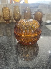 Vintage Round Mt Vernon Indiana Glass Amber Brown Fairy Lamp Light Circle