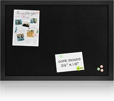 Cork Board Bulletin Board W/ Linen Wood Framed 24" x 18" Corkboard Office