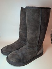 UGG Australia Classic Tall Black Suede Sheepskin Leather Boots Women's Size 9