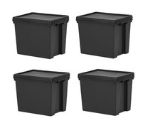 4 Wham Black 24L Heavy Duty Storage Boxes Upcycled Plastic 38.5cm 29cm x 31.5cm