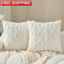 2pcs Plush Throw Pillow Covers Fall Autumn Boho Farmhouse Cushion Cases 16x16in