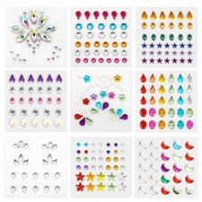 9 Sheets Face Gems Stickers, Self-Adhesive Face Jewels Stickers Including Sta...