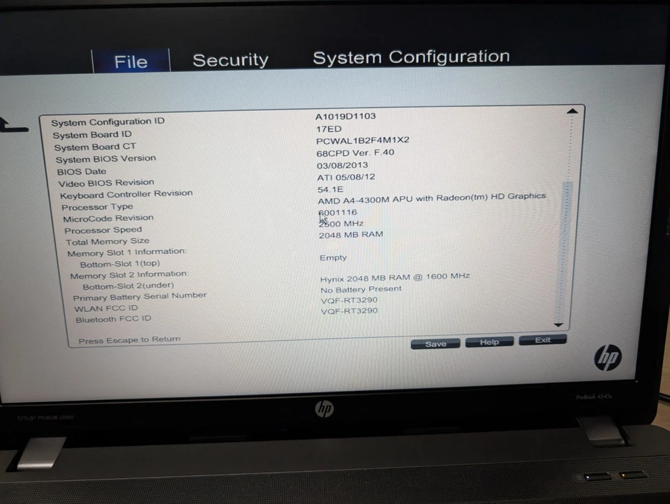 HP ProBook 4545s - AMD A4-4300M Radeon HD - 2GB Ram - No Storage - Image 2 of 4