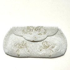 Vintage Walborg White Belgium Hand Made Beaded Evening Bag Clutch Purse