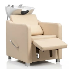 Professional Barber Shampoo Chair with Tilted Ceramic Hair Wash Sink & Arm Rests