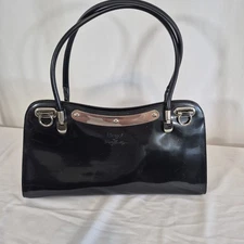 Beijo By Susan Handley black patent locking satchel