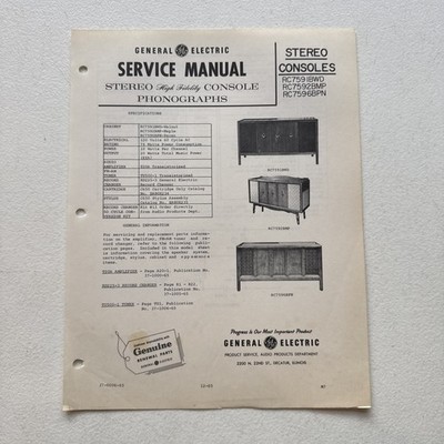 General Electric 1965 Stereo Consoles RC759IBWD,RC7592BMP Product Specifications