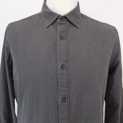 Massimo Dutti City Long Sleeve Men's L Charcoal Gray Collared Dress Shirt Modern