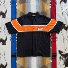 Vintage Men  s Harley Davidson Racing Garage Mechanic Button Up Shirt Size Large