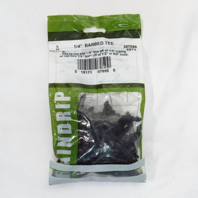 Raindrip Drip Irrigation 1/4'' Barbed Tee Connectors, Package of Fifty, 307050