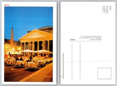 Rome Pantheon Night Scene Postcard - Piazza della Rotonda Cafe Italy
