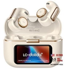 Open-Ear Wireless Earbuds with Smart LED Display Case, Clip On Earbuds Cream