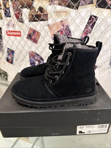 UGG Harkley schwarz Wildleder Wolle gefüttert Schnürstiefeletten Größe 7 Herren "