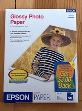 Epson Glossy Photo Paper 8.5 x 11 Bright White 9.4 Mil 50 Sheets S041649