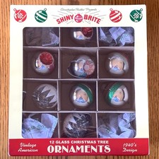 Christoper Radko Glass Christmas Ornaments Shiny Brite 1.5" Box of 8  READ 