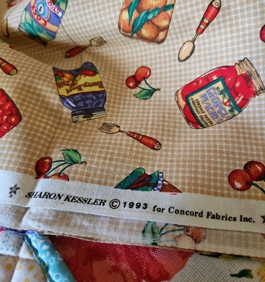 VTG HTF Sharon Kessler Concord Canning Jars on Check Cotton Fabric 2 Yards X 45" - Image 2 of 4