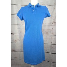 Vintage Y2K Ralph Lauren Womens Blue Short Sleeve Polo Dress Size M Preppy