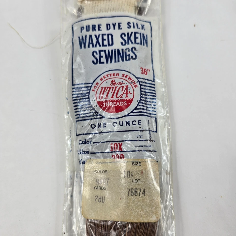 Lot 3 Vintage Utica Pure Dye Silk Waxed Skein Sewings Threads Brown Black - Image 4 of 4