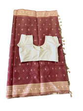 Cotton Saree Rust Brown Zari Sari Indian Tradition Women Used Dress Blouse 38  