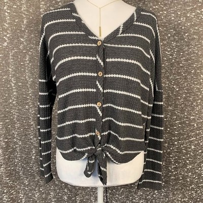 Paper Crane V-Neck Long Sleeve Button Front Striped Blouse Women's Small