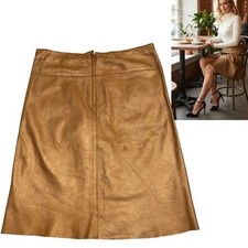 90'S DEADSTOCK BEBE 100 GENUINE LEATHER TAN/GOLD SKIRT SZ. 6 MEDIUM NWT