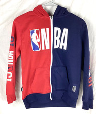 NBA Boys Hooded Sweat Jacket Size 14-16 Blue Red Zip Front Longsleeve 1946 NBA