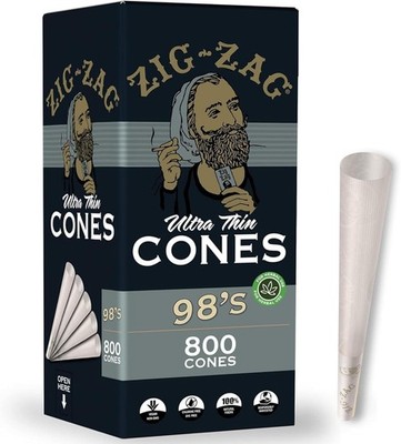 Zig-Zag  Ultra Thin Paper Pre Cones 98mm Size 800 Pack Slow Burning