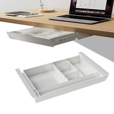 White Under Desk Sliding Pull-out Drawer with Pencil Tray and Slide Storage T...