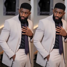 Formal Business Men Suit Wedding Groom Tuxedos Double Breasted Peak Lapel Blazer