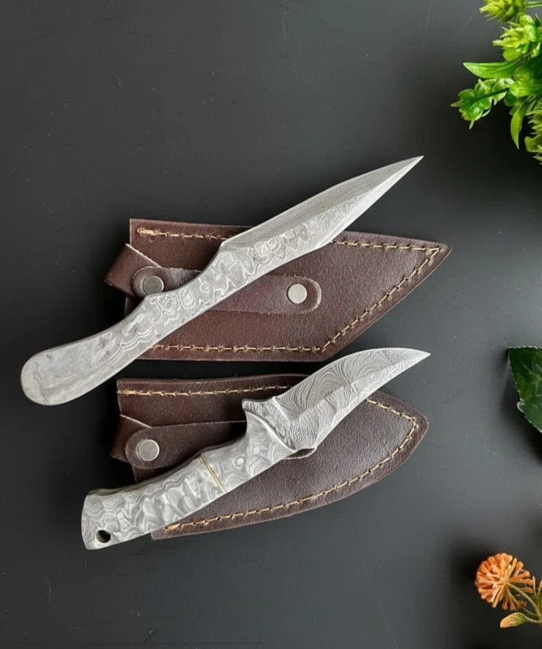 Set Of Two Handmade Damascus Skinner Knives with Sheath | Made In USA | - Image 3 of 4