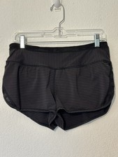Lululemon Run For Days Shorts Pinstripe Black Tan Rose Gold Zipper Size 6