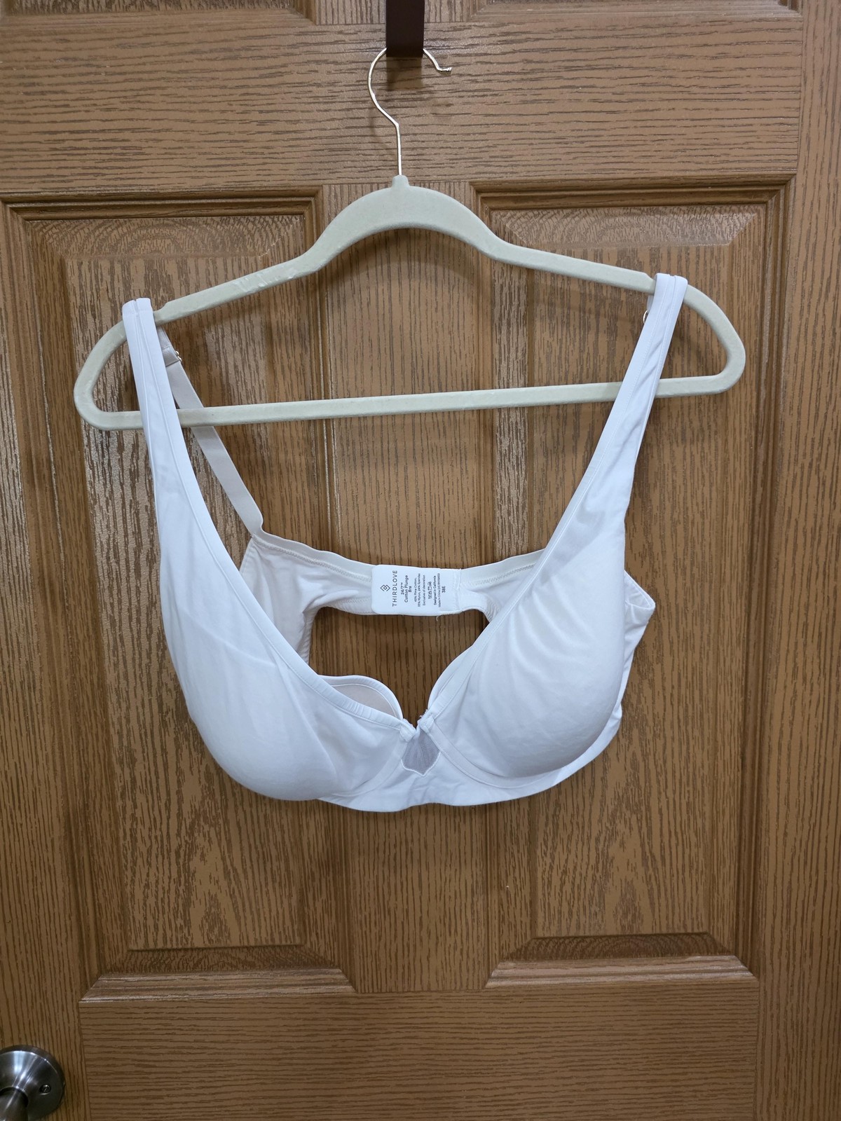 ThirdLove 24/7 Cotton Plunge Bra Womens 38E White Underwire T-Shirt Everyday