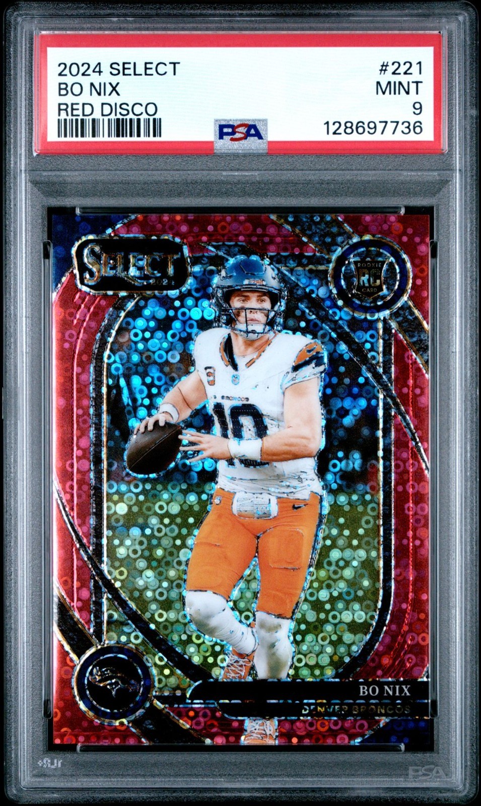 2024 Select Bo Nix Red Disco /49 Club Level Denver Broncos PSA 9 Mint