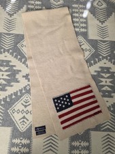 Vintage Polo Ralph Lauren 100 Wool Knit USA Flag Winter Scarf Cream 90s Y2K