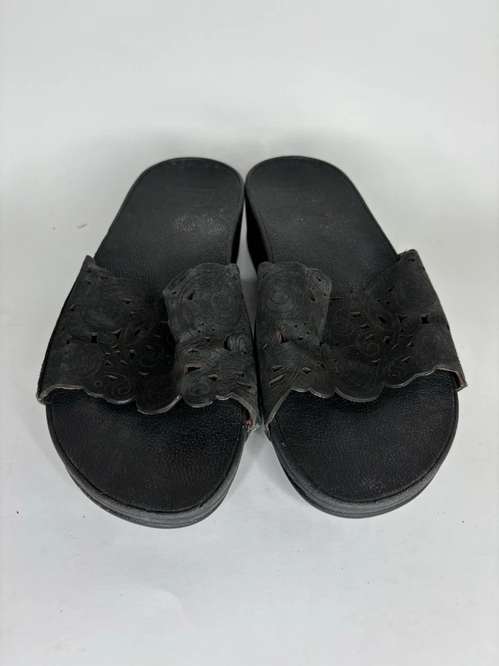 fitflop凉鞋8码女式黑色麂皮绒舒适拖鞋 — 第 2/4 张图片