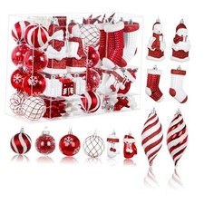 112pcs Christmas Balls Ornaments Set, Shatterproof Plastic Red and White