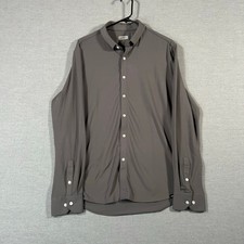 Barbell Shirt Mens Large Gray Button Up Motive Dress Commuter Stretch
